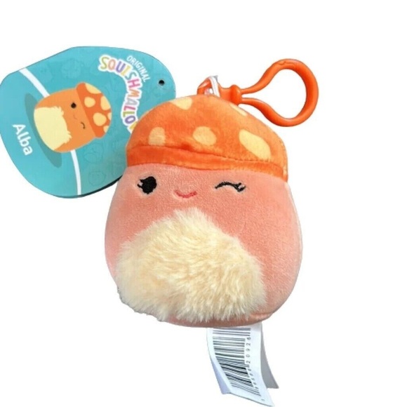 Nwt  🍄 3" Alba the Orange Mushroom Squishmallow Clip with Fuzzy Belly - Picture 1 of 3